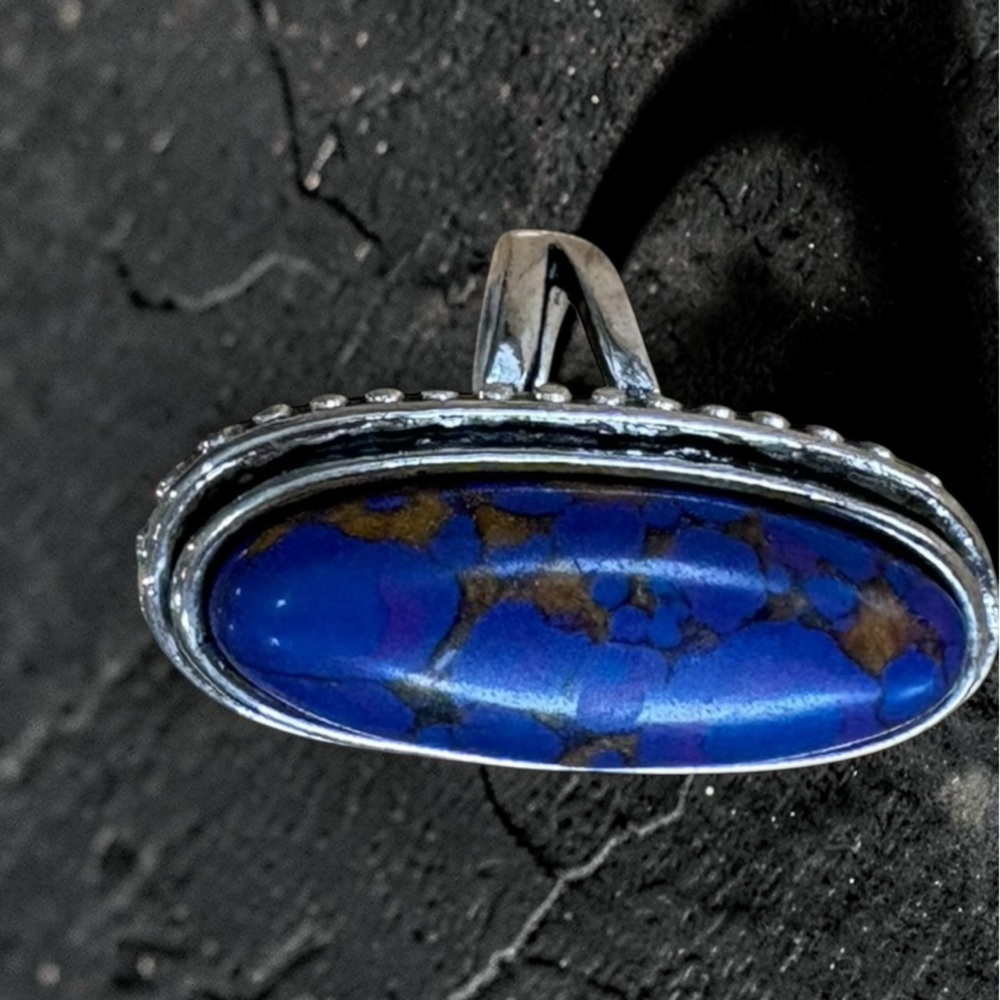 Long Oval Silver Blue Jasper Statement Ring - image 4